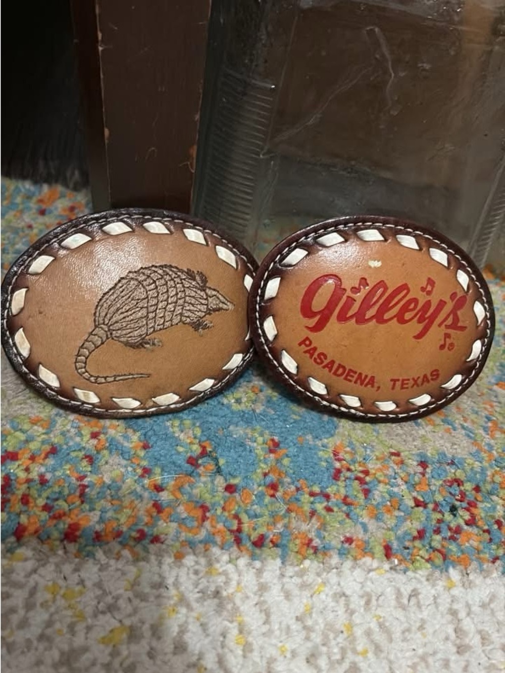 GilleysPasadena, Texas Brown Leather Decorative belt buckles  - Armadillo Design